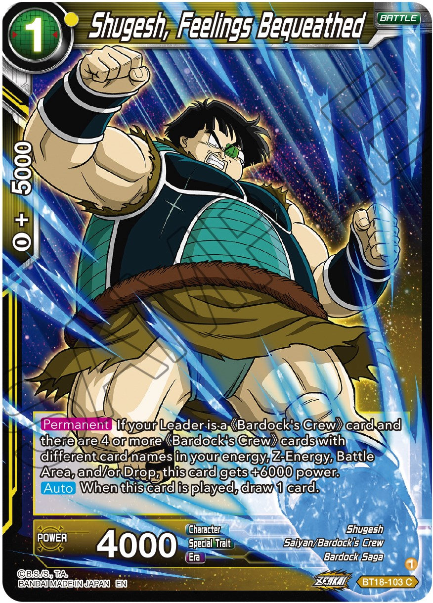 Shugesh, Feelings Bequeathed (BT18-103) [Dawn of the Z-Legends] | Good Games Adelaide SA