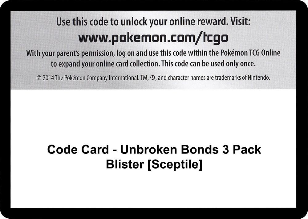 Code Card Unbroken Bonds 3 Pack Blister Sceptile  (SM - Unbroken Bonds)  | Good Games Adelaide SA
