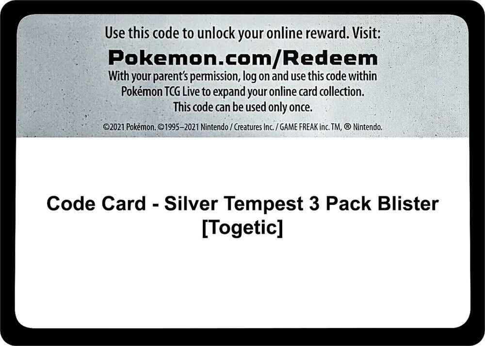 Code Card Silver Tempest 3 Pack Blister Togetic  (SWSH12: Silver Tempest)  | Good Games Adelaide SA