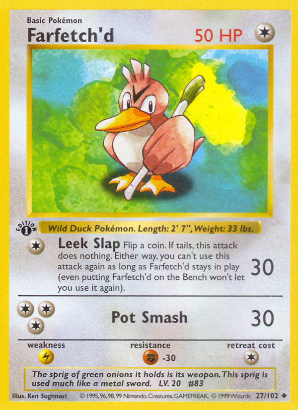 Farfetch'd (27/102) (Shadowless) [Base Set 1st Edition] | Good Games Adelaide SA