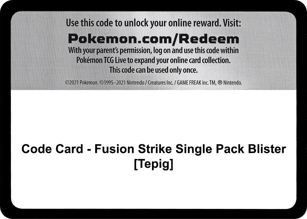 Code Card Fusion Strike Single Pack Blister Tepig  (SWSH08: Fusion Strike)  | Good Games Adelaide SA