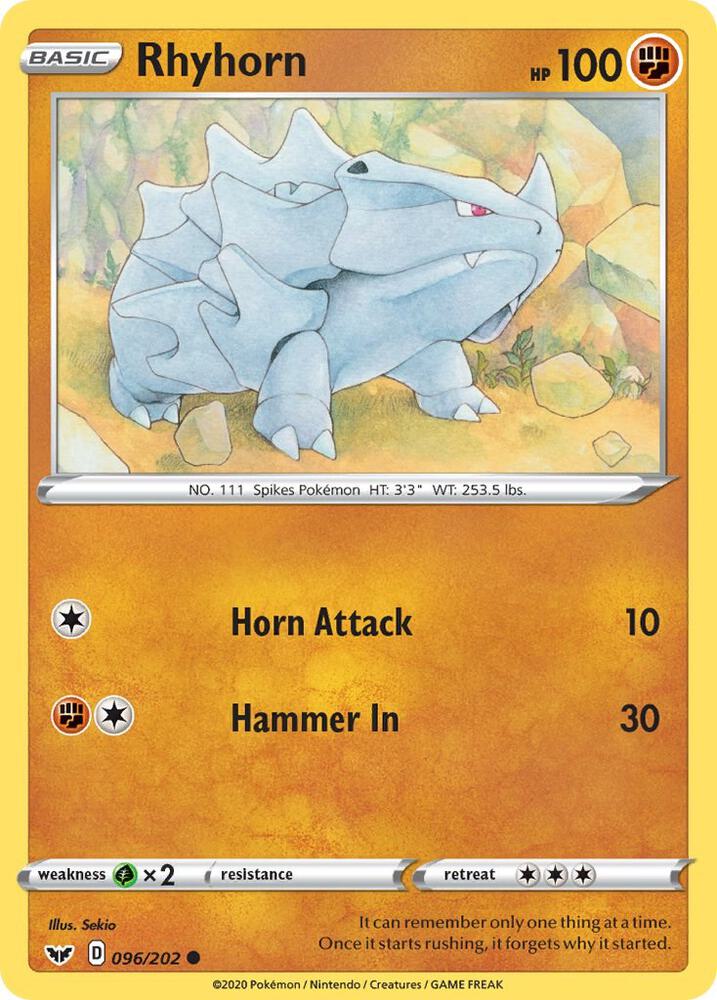 Rhyhorn 096/202 (SWSH01: Sword & Shield Base Set)  | Good Games Adelaide SA