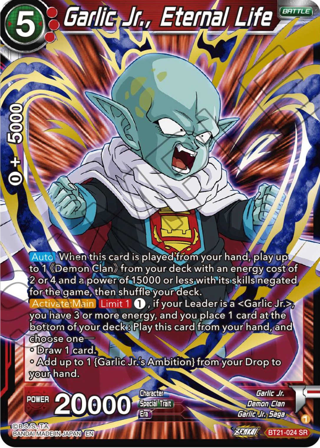 Garlic Jr., Eternal Life (BT21-024) [ZENKAI Series: Set 04] | Good Games Adelaide SA