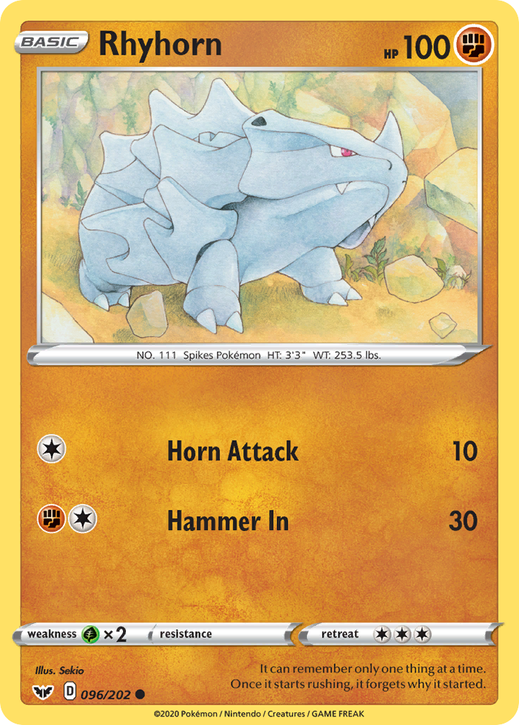 Rhyhorn (096/202) [Sword & Shield: Base Set] | Good Games Adelaide SA