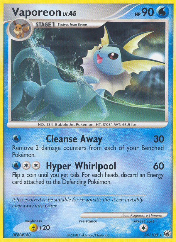 Vaporeon (34/100) [Diamond & Pearl: Majestic Dawn] | Good Games Adelaide SA