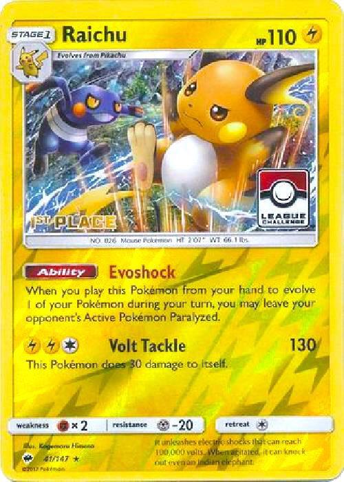 Raichu 41 147 League Challenge 1st Place 041/147 (League & Championship Cards)  - Reverse Holofoil | Good Games Adelaide SA