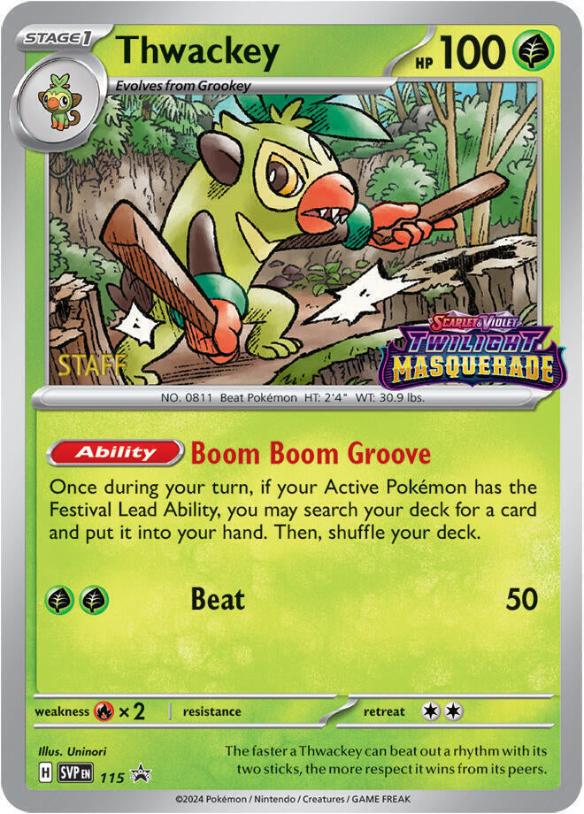 Thwackey Prerelease Staff 115 (SV: Scarlet & Violet Promo Cards)  - Holofoil | Good Games Adelaide SA