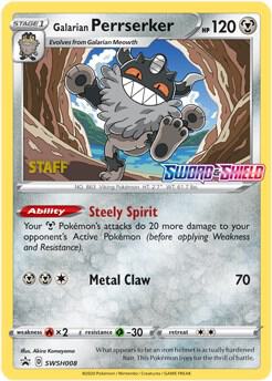 Galarian Perrserker Prerelease Staff SWSH008 (SWSH: Sword & Shield Promo Cards)  - Holofoil | Good Games Adelaide SA