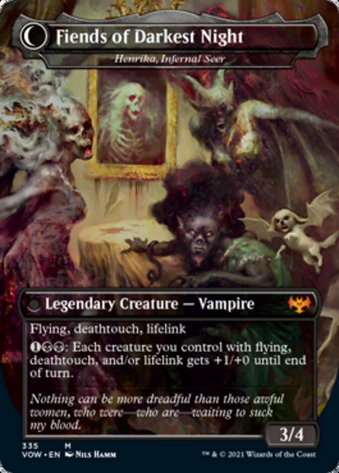 The Three Weird Sisters // Fiends of Darkest Night - Henrika Domnathi // Henrika, Infernal Seer (Borderless) (Dracula Series) [Innistrad: Crimson Vow] | Good Games Adelaide SA