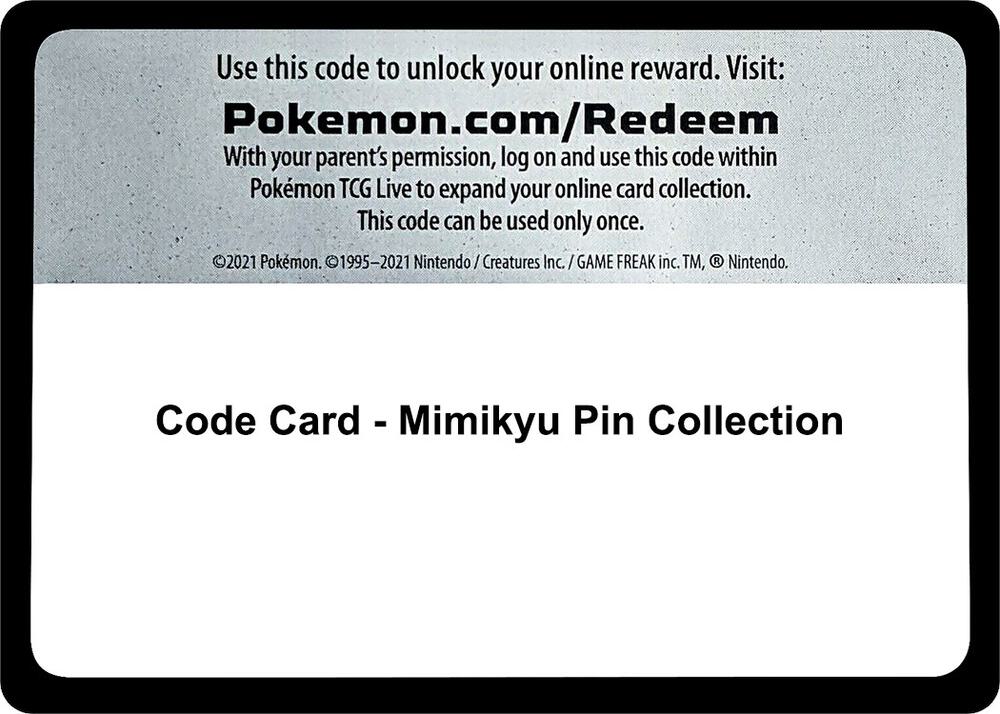 Code Card Mimikyu Pin Collection  (SM Base Set)  | Good Games Adelaide SA