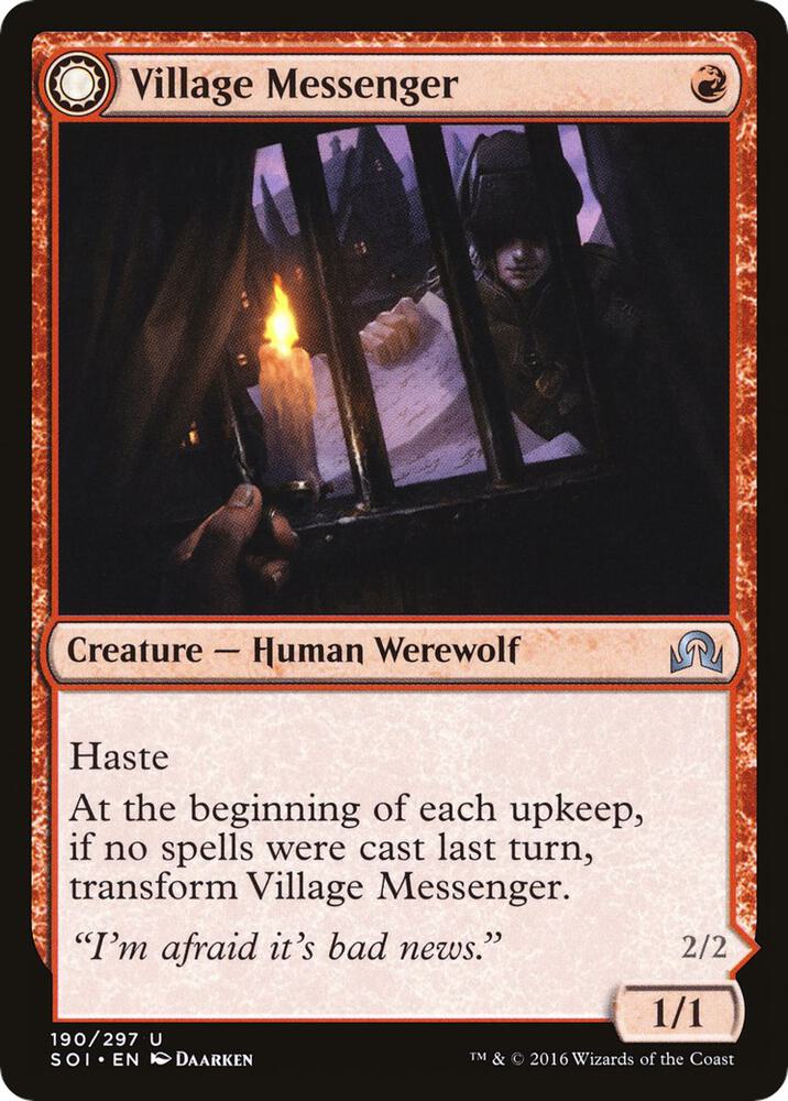 Village Messenger // Moonrise Intruder 190 (Shadows over Innistrad)  - Foil | Good Games Adelaide SA