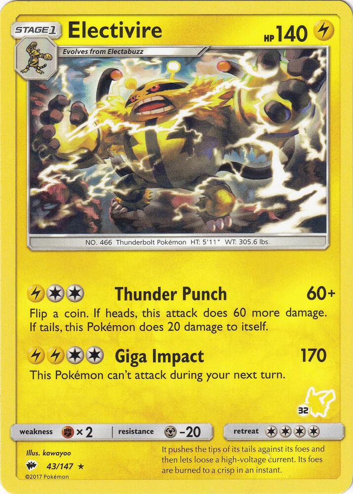 Electivire 43 147 32 Pikachu Stamped 043/147 (Battle Academy)  | Good Games Adelaide SA