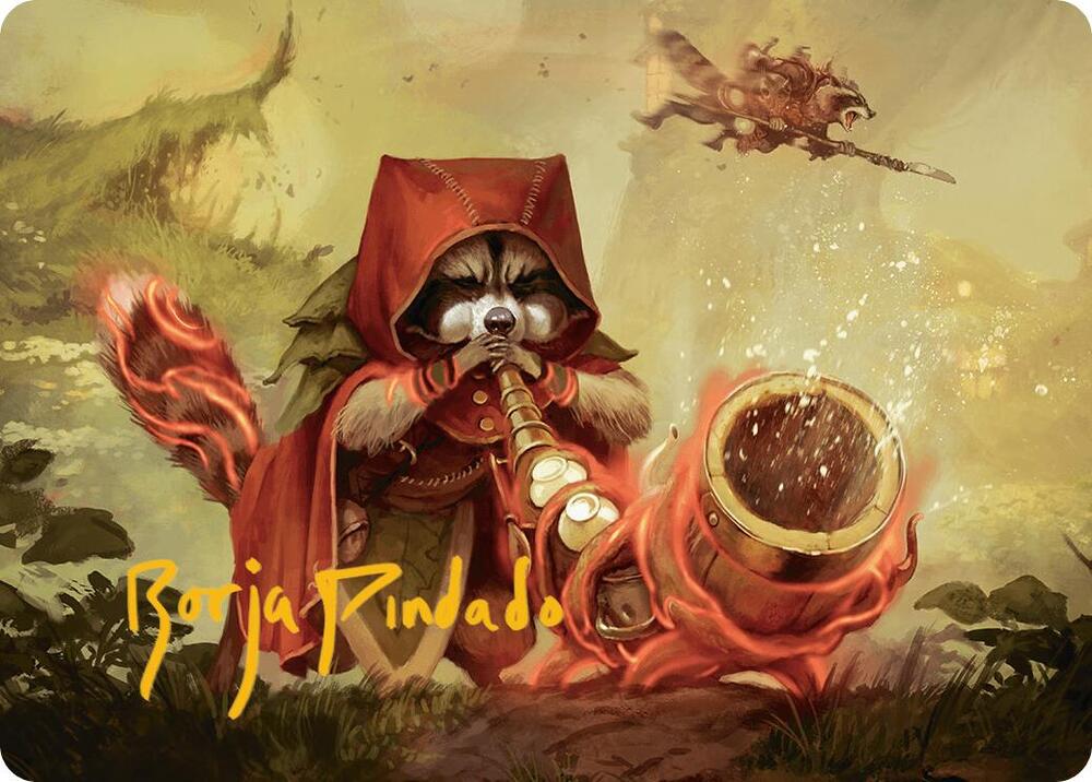 Raccoon Rallier Art Card Gold Stamped Signature 20 (Art Series: Bloomburrow)  | Good Games Adelaide SA