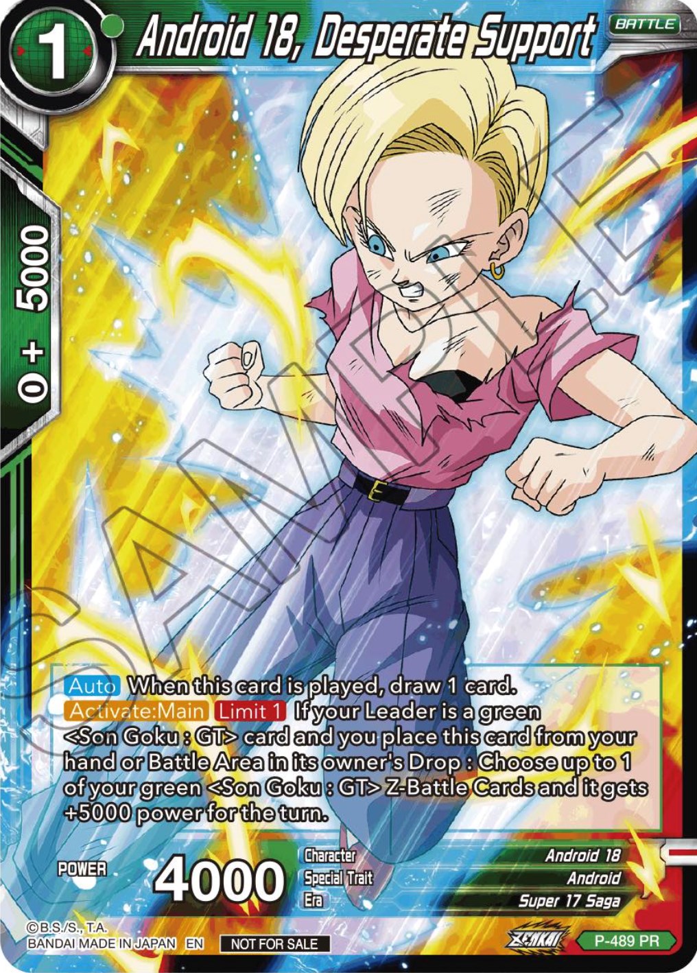 Android 18, Desperate Support (Zenkai Series Tournament Pack Vol.3) (P-489) [Tournament Promotion Cards] | Good Games Adelaide SA