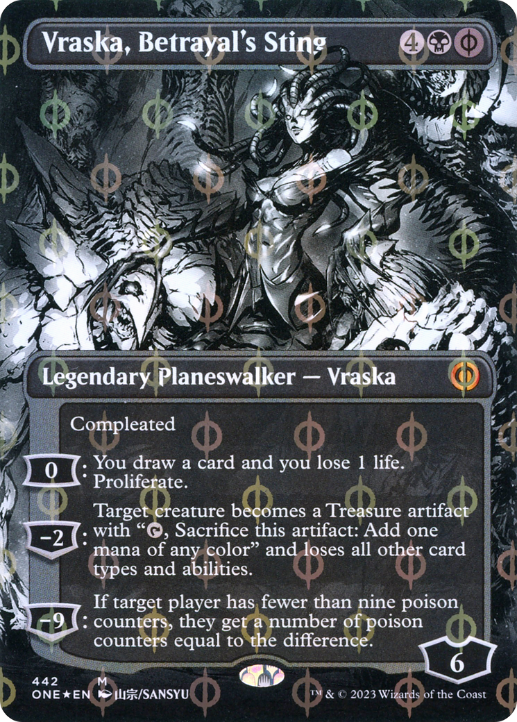 Vraska, Betrayal's Sting (Borderless Manga Step-and-Compleat Foil) [Phyrexia: All Will Be One] | Good Games Adelaide SA