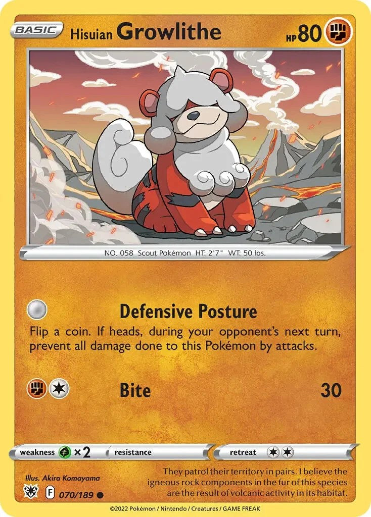 Hisuian Growlithe (070/189) (Theme Deck Exclusive) [Sword & Shield: Astral Radiance] | Good Games Adelaide SA