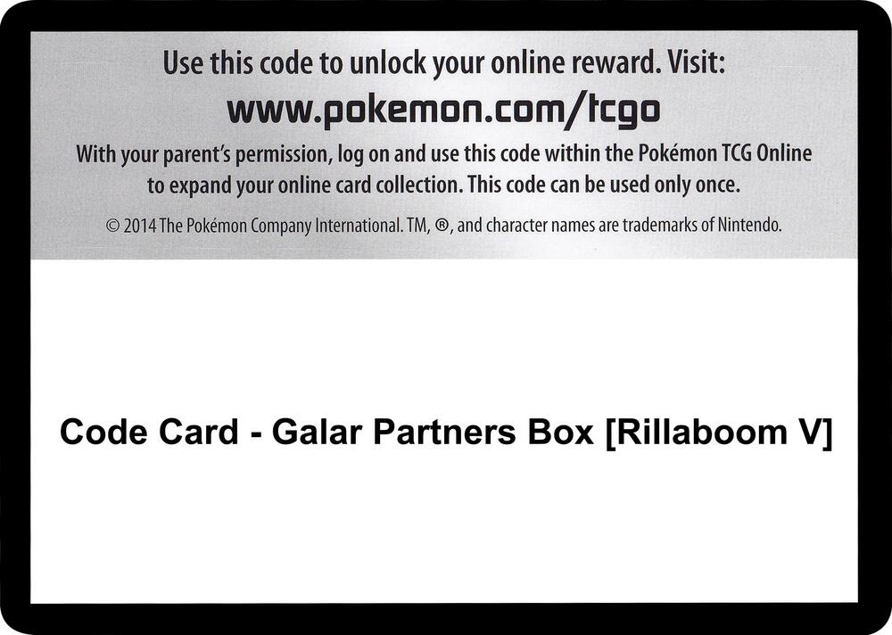 Code Card Galar Partners Box Rillaboom V  (SWSH01: Sword & Shield Base Set)  | Good Games Adelaide SA