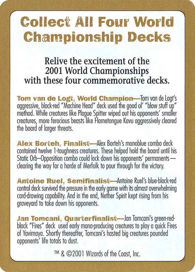 2001 World Championships Ad  (World Championship Decks)  | Good Games Adelaide SA