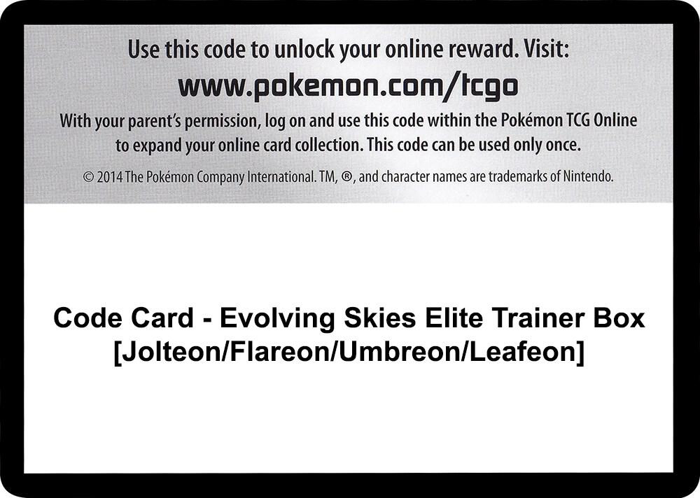 Code Card Evolving Skies Elite Trainer Box Jolteon Flareon Umbreon Leafeon  (SWSH07: Evolving Skies)  | Good Games Adelaide SA