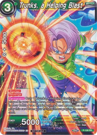 Trunks, a Helping Blast (Shop Tournament: Assault of Saiyans) (P-128) [Promotion Cards] | Good Games Adelaide SA