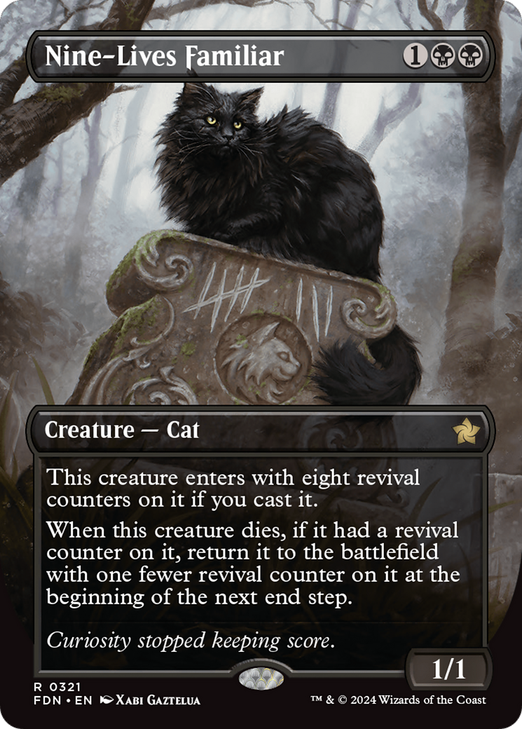 Nine-Lives Familiar (Borderless) [Foundations] | Good Games Adelaide SA