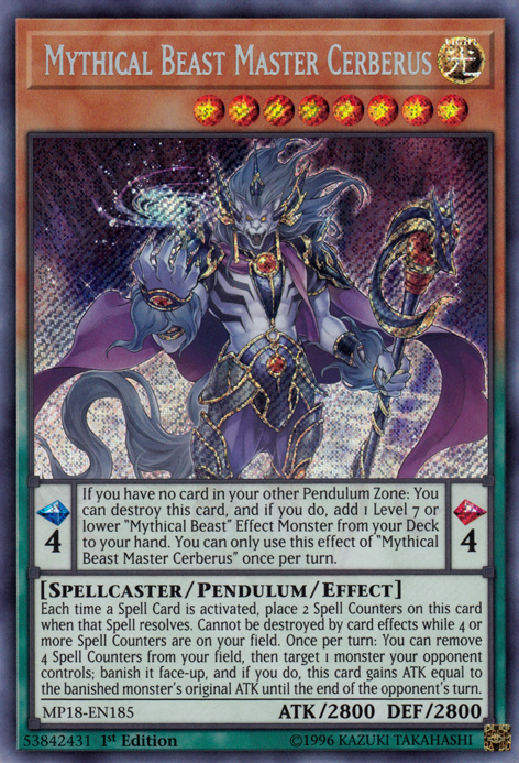 Mythical Beast Master Cerberus [MP18-EN185] Secret Rare | Good Games Adelaide SA