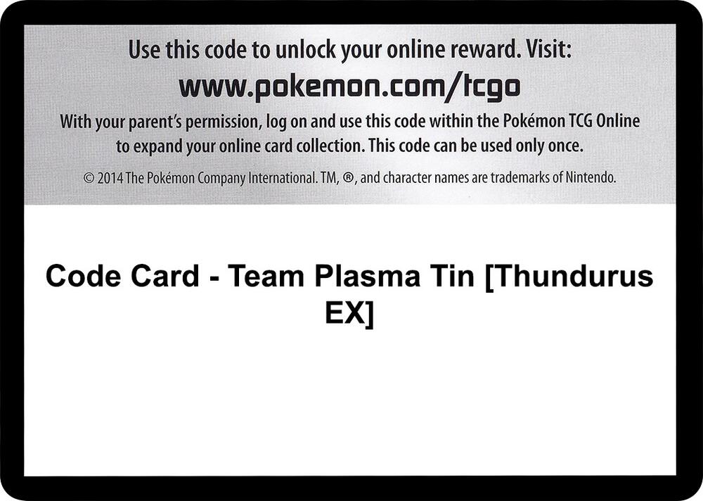 Code Card Team Plasma Tin Thundurus EX  (Plasma Blast)  | Good Games Adelaide SA