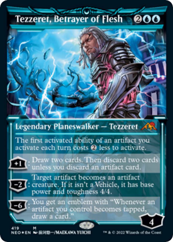 Tezzeret, Betrayer of Flesh 419 (Kamigawa: Neon Dynasty)  - Showcase Etched Foil | Good Games Adelaide SA