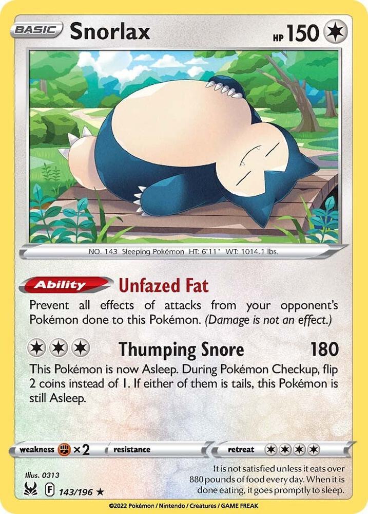 Snorlax 143/196 (SWSH11: Lost Origin)  - Holofoil | Good Games Adelaide SA