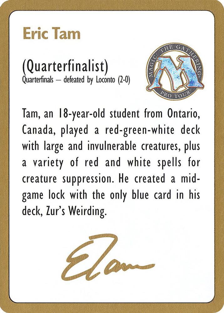 1996 Eric Tam Biography Card  (World Championship Decks)  | Good Games Adelaide SA
