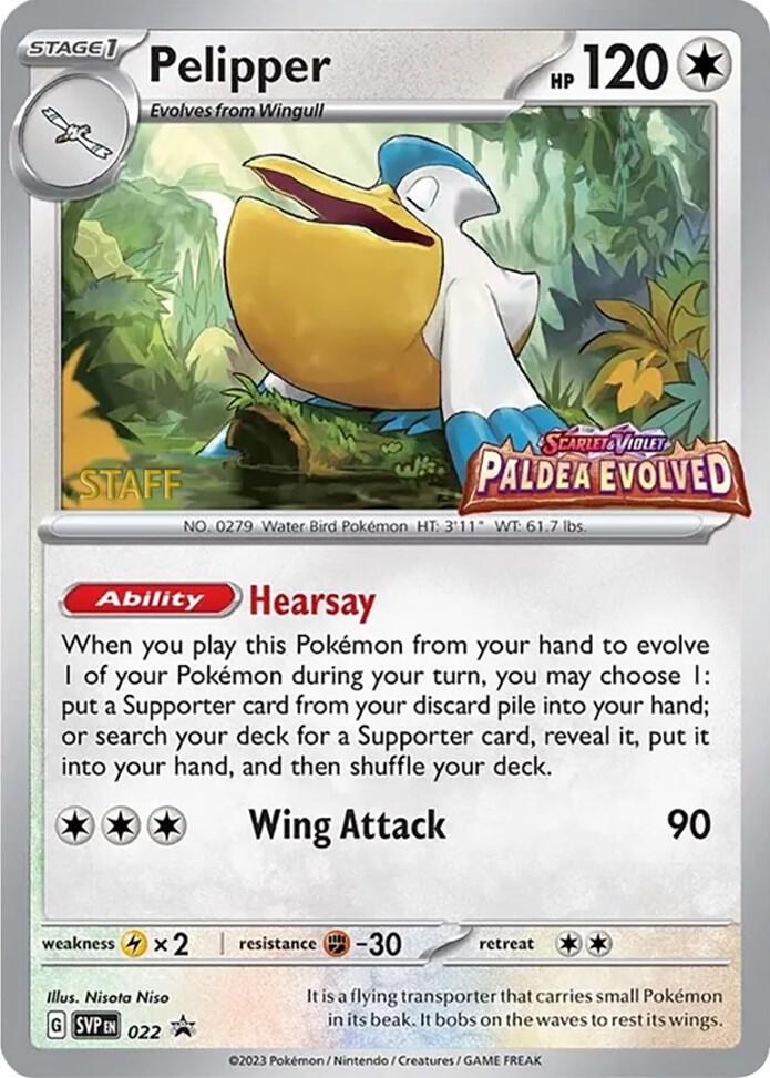 Pelipper Prerelease Staff 022 (SV: Scarlet & Violet Promo Cards)  - Holofoil | Good Games Adelaide SA