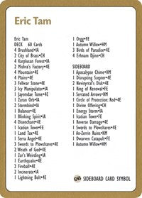 1996 Eric Tam Decklist Card [World Championship Decks] | Good Games Adelaide SA