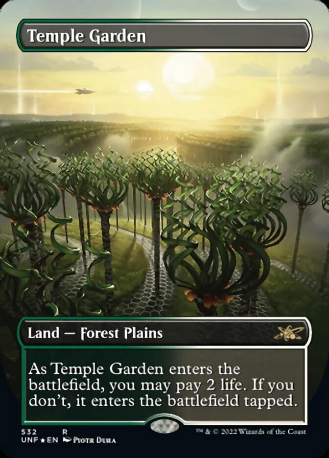 Temple Garden (Borderless) (Galaxy Foil) [Unfinity] | Good Games Adelaide SA