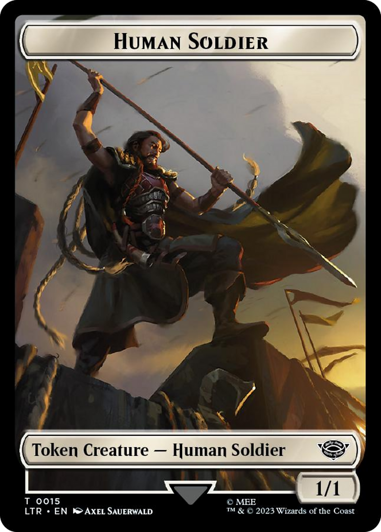 Human Soldier (0015) // Food (0024) Double-Sided Token (Surge Foil) [The Lord of the Rings: Tales of Middle-Earth Tokens] | Good Games Adelaide SA