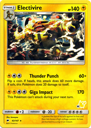 Electivire (43/147) (Pikachu Stamp #32) [Battle Academy 2020] | Good Games Adelaide SA