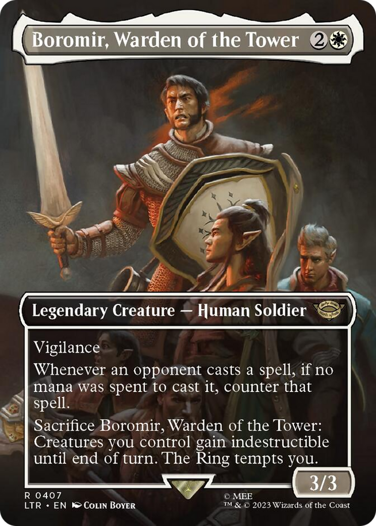 Boromir, Warden of the Tower (Borderless Alternate Art) [The Lord of the Rings: Tales of Middle-Earth] | Good Games Adelaide SA