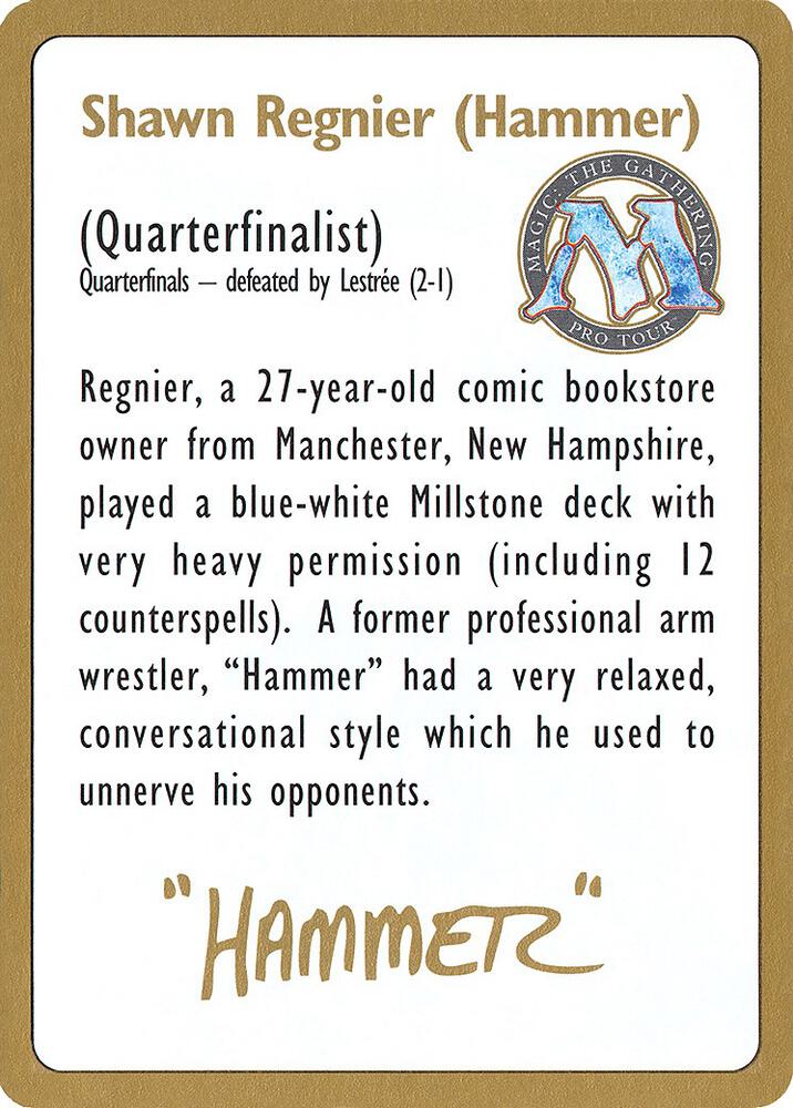 1996 Shawn Hammer Regnier Biography Card  (World Championship Decks)  | Good Games Adelaide SA
