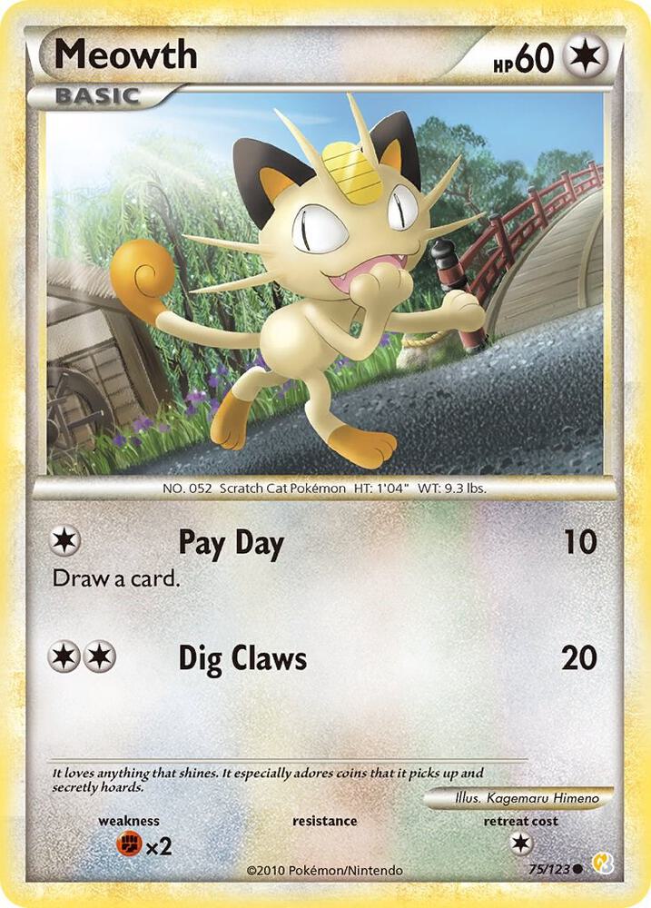 Meowth 75/123 (HeartGold SoulSilver)  - Reverse Holofoil | Good Games Adelaide SA