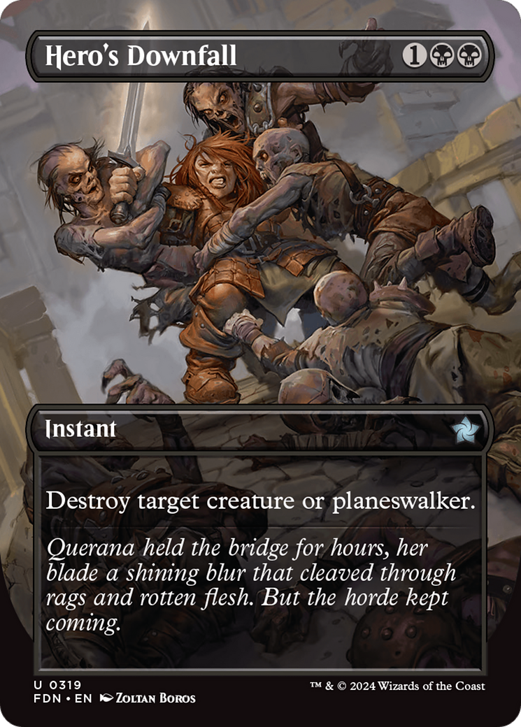 Hero's Downfall (Borderless) [Foundations] | Good Games Adelaide SA