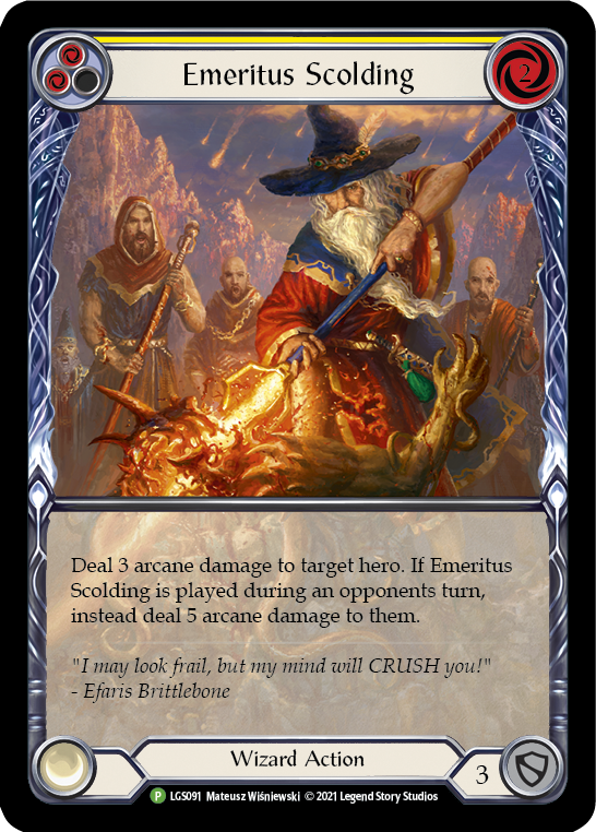 Emeritus Scolding (Yellow Extended Art) [LGS091] (Promo)  Rainbow Foil | Good Games Adelaide SA