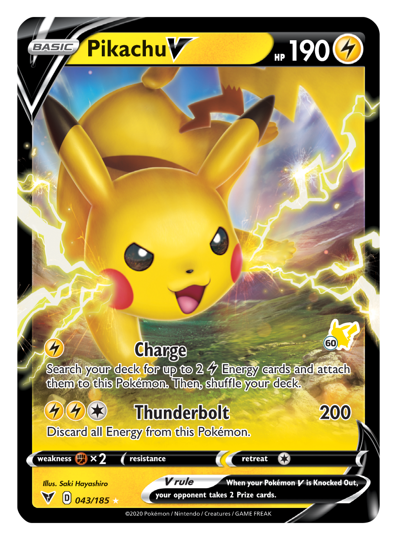 Pikachu V (043/185) (Pikachu Stamp #60) [Battle Academy 2022] | Good Games Adelaide SA