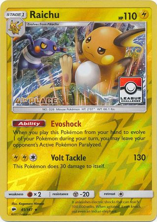 Raichu (41/147) (League Promo 4th Place) [Sun & Moon: Burning Shadows] | Good Games Adelaide SA