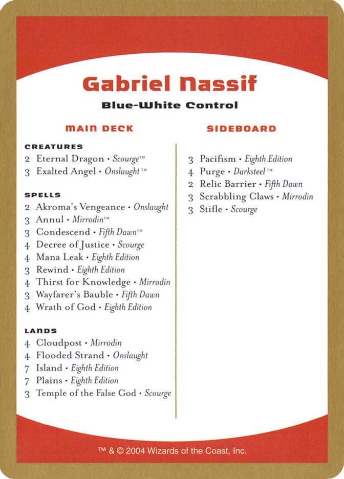 Gabriel Nassif Decklist [World Championship Decks 2004] | Good Games Adelaide SA