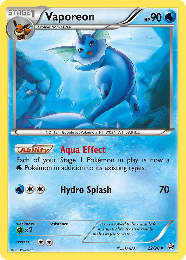 Vaporeon 22/98 (XY - Ancient Origins)  | Good Games Adelaide SA