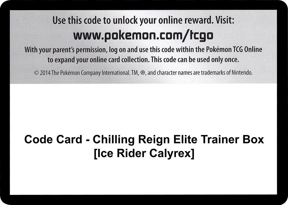 Code Card Chilling Reign Elite Trainer Box Ice Rider Calyrex  (SWSH06: Chilling Reign)  | Good Games Adelaide SA