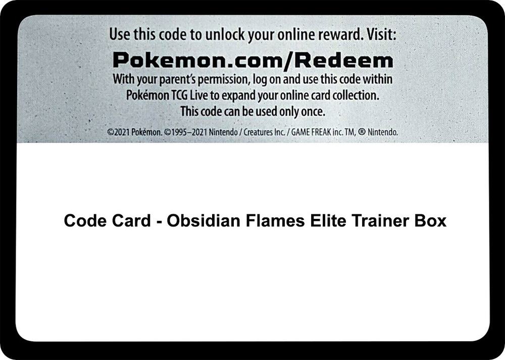 Code Card Obsidian Flames Elite Trainer Box  (SV03: Obsidian Flames)  | Good Games Adelaide SA