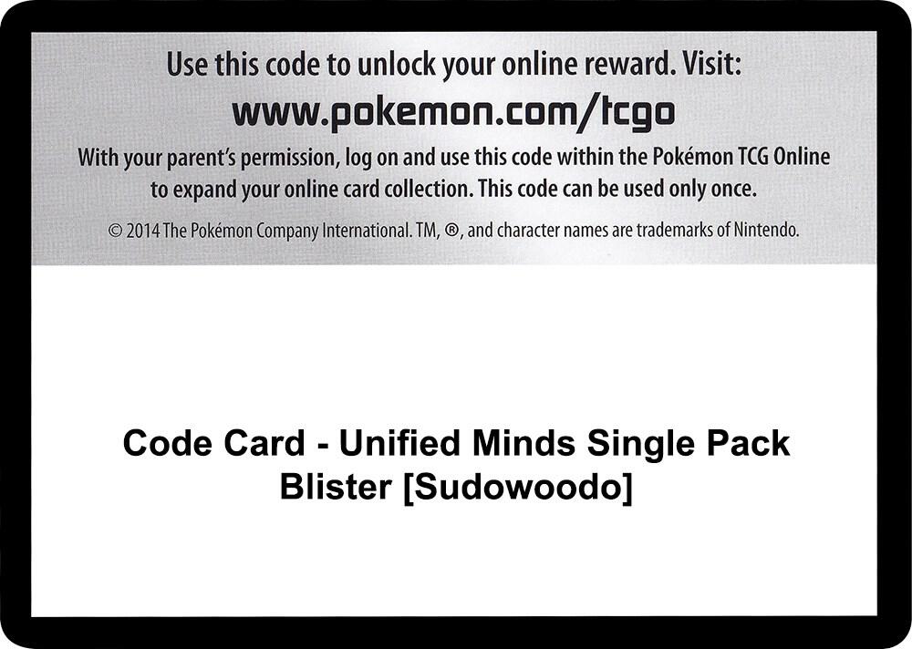 Code Card Unified Minds Single Pack Blister Sudowoodo  (SM - Unified Minds)  | Good Games Adelaide SA