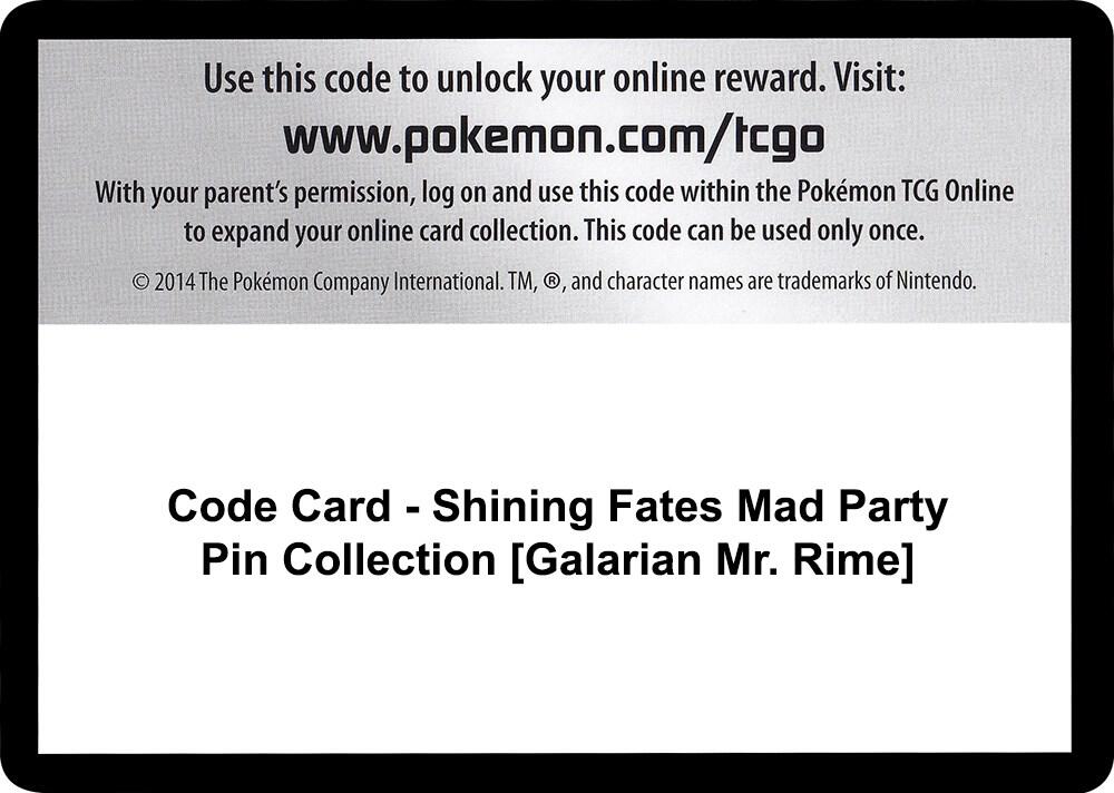 Code Card Shining Fates Mad Party Pin Collection Galarian Mr Rime  (Shining Fates)  | Good Games Adelaide SA