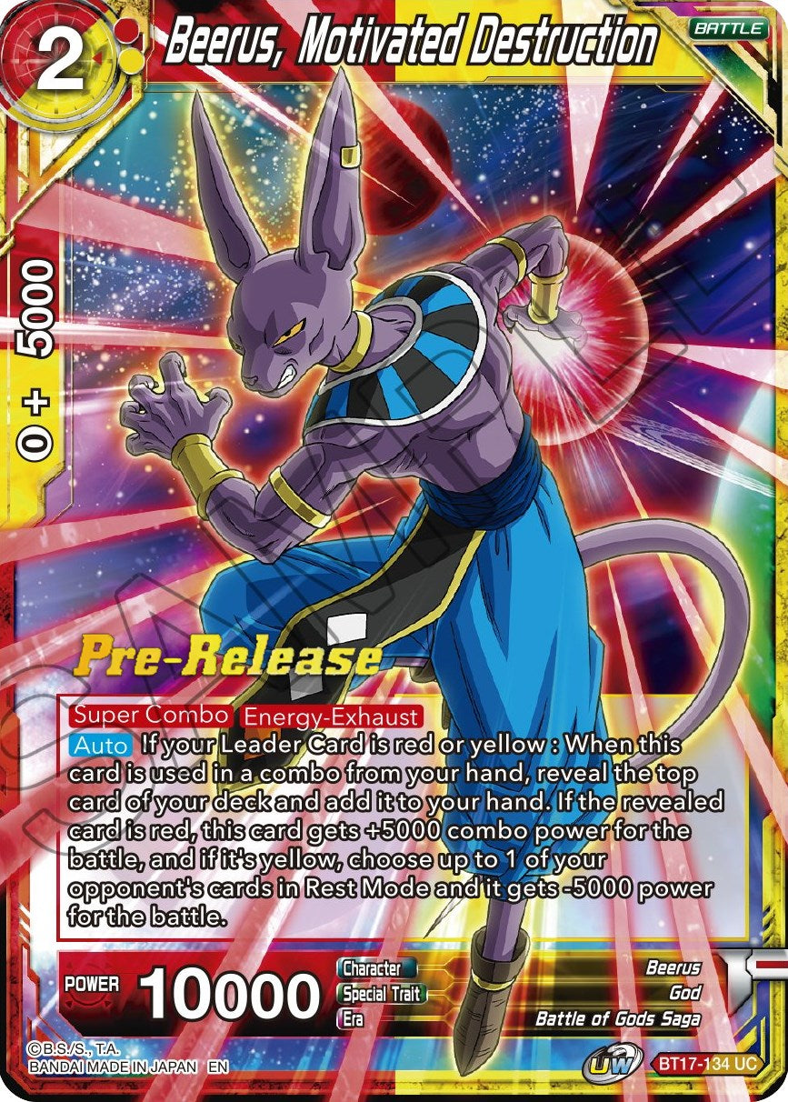Beerus, Motivated Destruction (BT17-134) [Ultimate Squad Prerelease Promos] | Good Games Adelaide SA