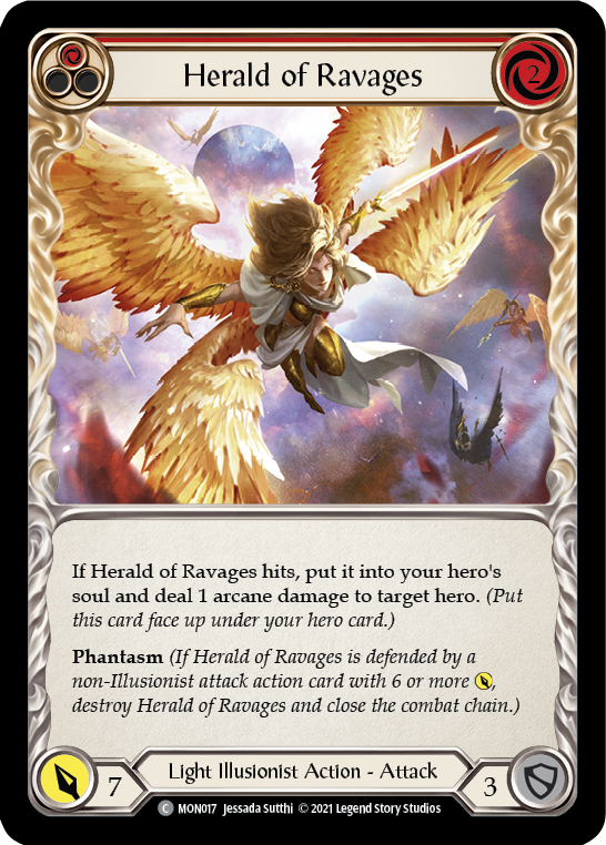 Herald of Ravages (Red) [MON017-RF] 1st Edition Rainbow Foil | Good Games Adelaide SA